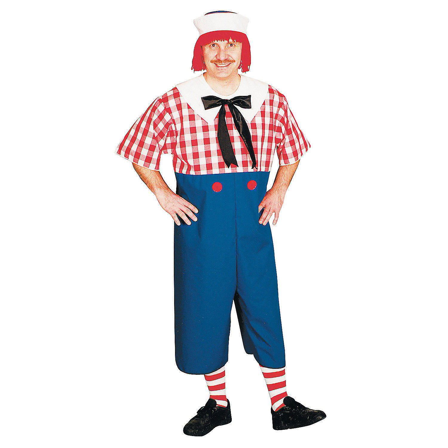 Men's Raggedy Andy Costume with Hat and Attached Yarn Hair