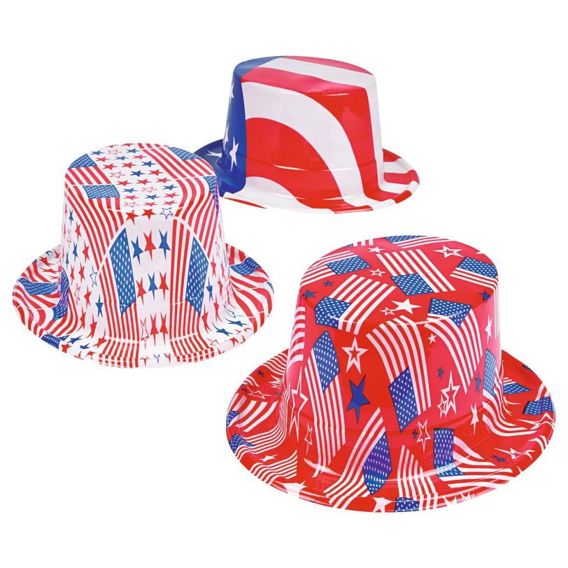 24" Patriotic Red, White, & Blue American Flag Plastic Hats - 12 Pc.