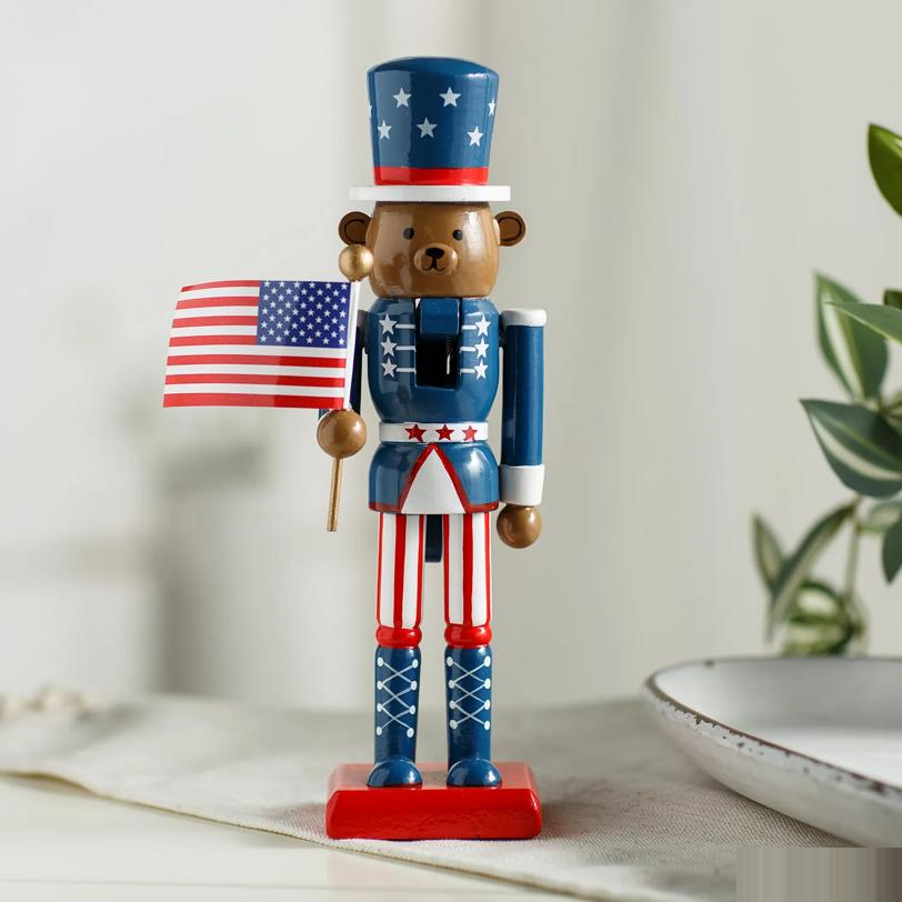 3" x 10" Patriotic Bear Wooden Nutcracker Tabletop Decoration