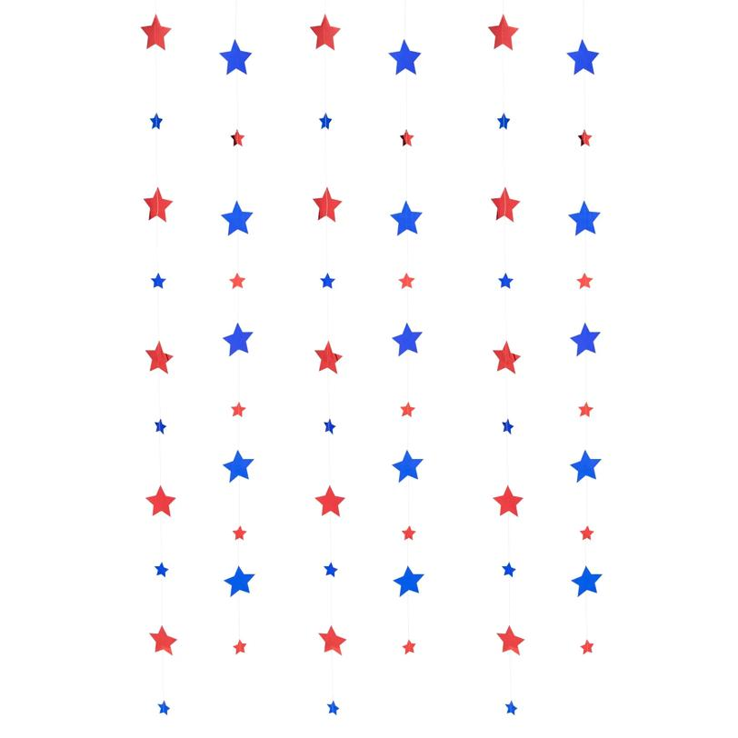 7 ft. Blue & Red Patriotic Strings of Stars Hanging Foil Decorations 12 Pc.