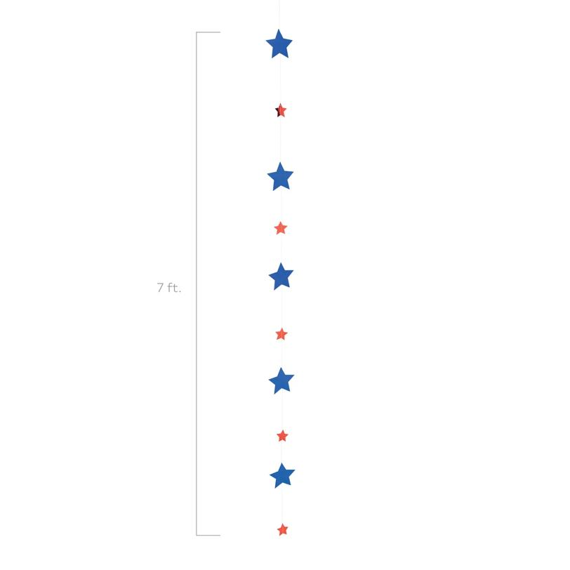 7 ft. Blue & Red Patriotic Strings of Stars Hanging Foil Decorations 12 Pc.