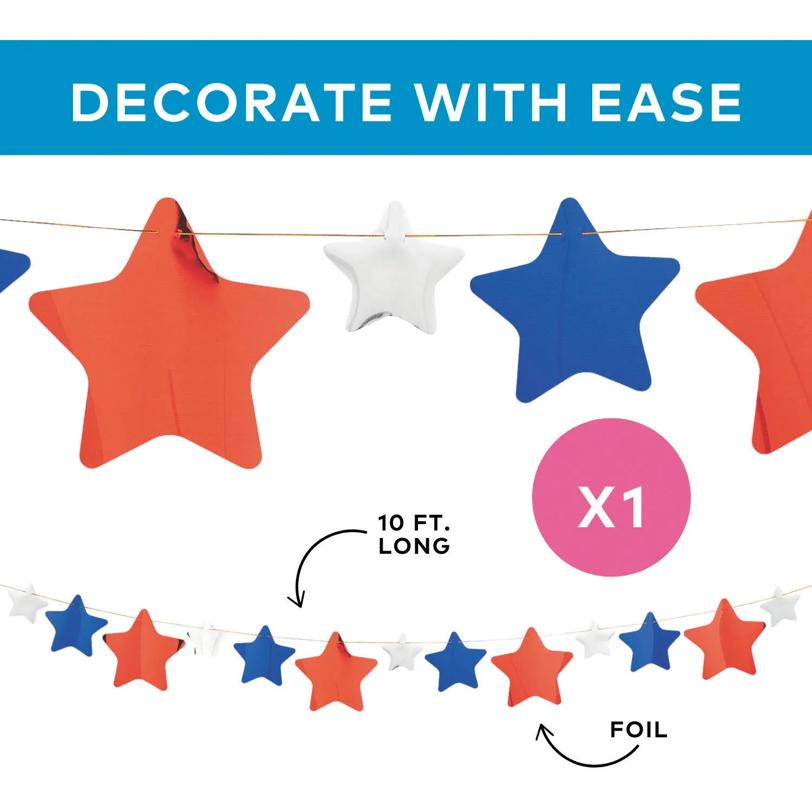 10 Ft. Patriotic Star Cardstock Hanging Garland Decoration