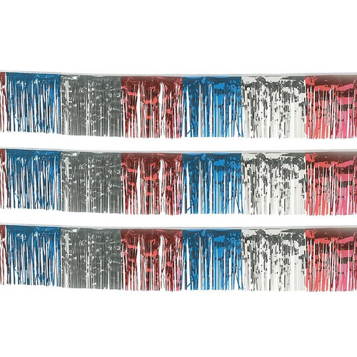 100 Ft. Patriotic Red, Blue & Silver Fringe Foil Banner Decoration