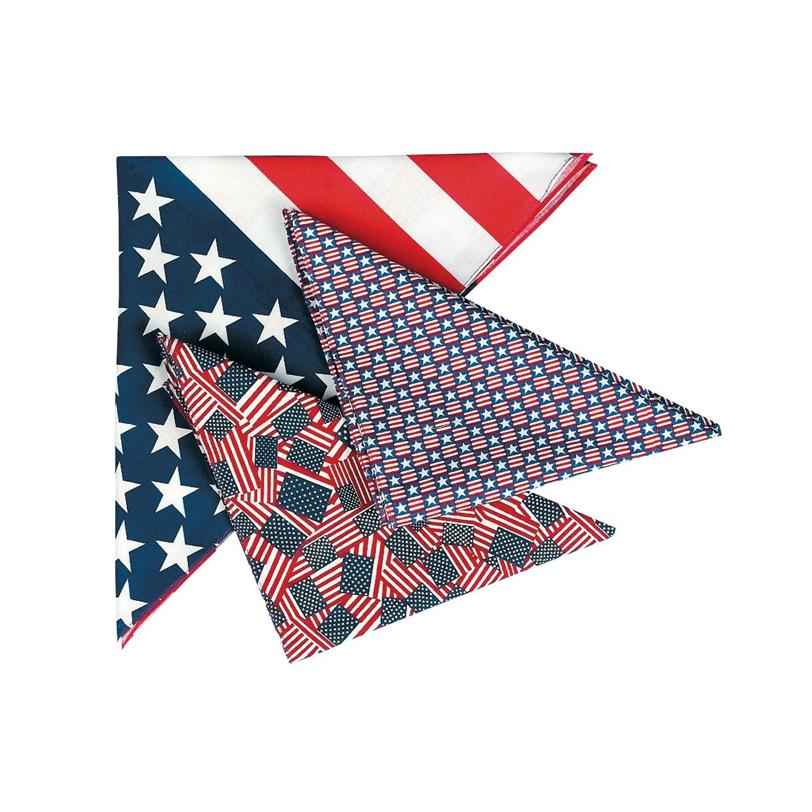 20" Patriotic Stars & Stripes Polyester Bandana Assortment 12 Pc.