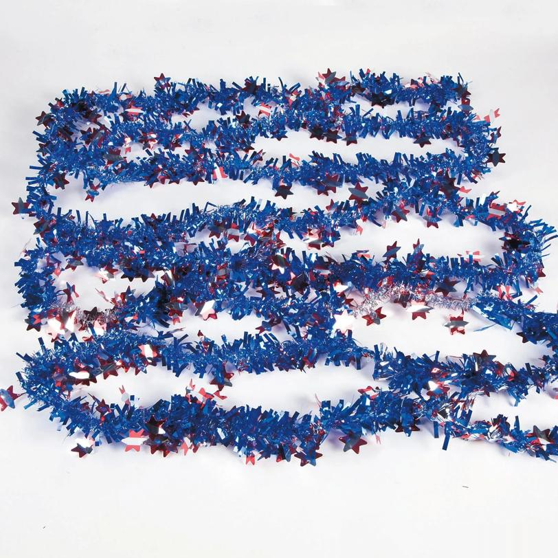 24 Ft. x 2 1/2" Red, White & Blue Patriotic Stars Tinsel Garland