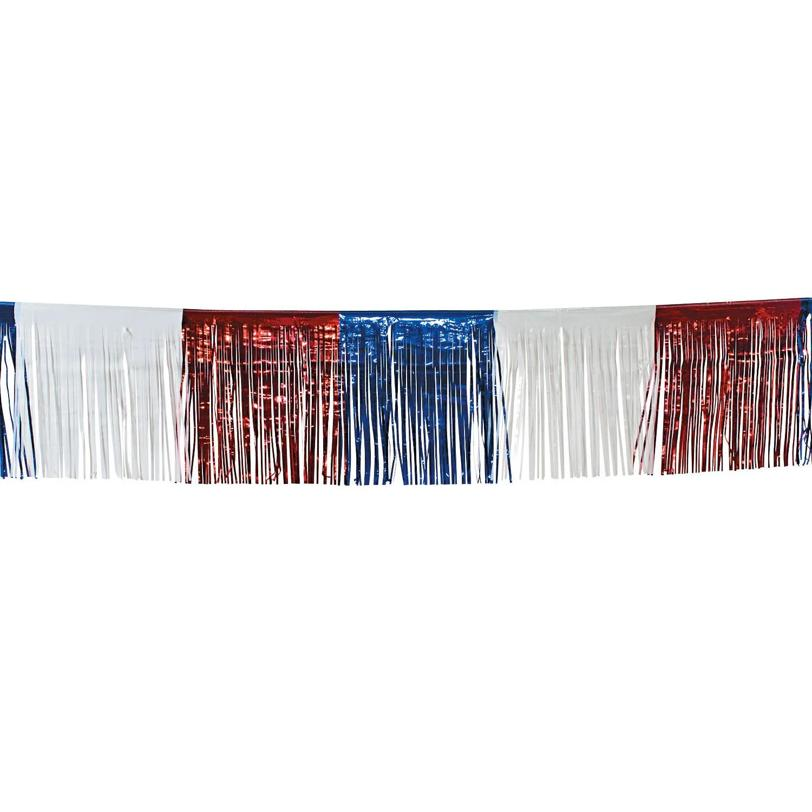 24 Ft. x 15" Red, White & Blue Patriotic Fringe Foil Banner