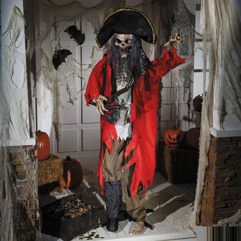 Standing Animated Plastic Skeleton Pirate Halloween Decoration 6 Ft.