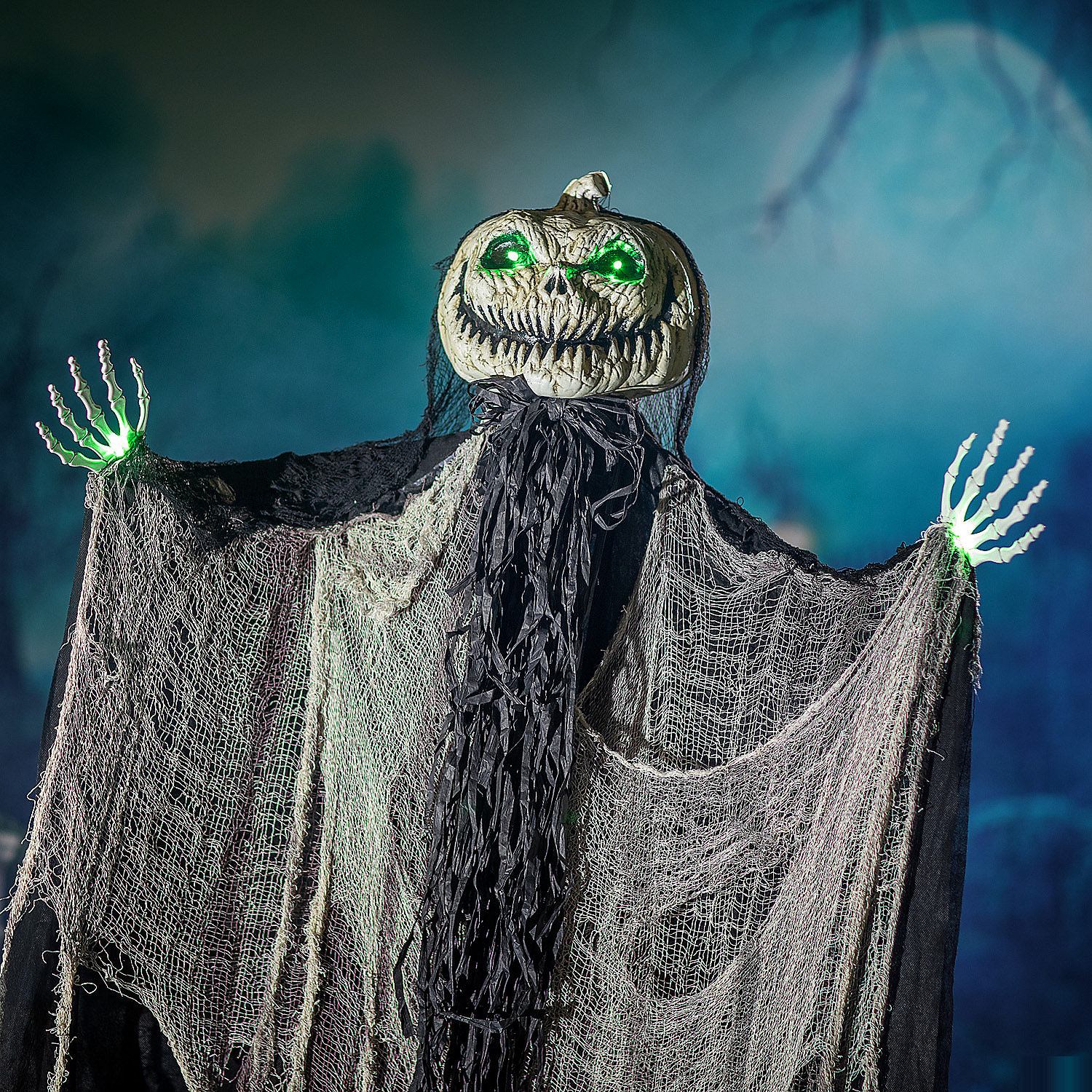 Green Light-Up Standing Pumpkin Man Halloween Decoration 66"