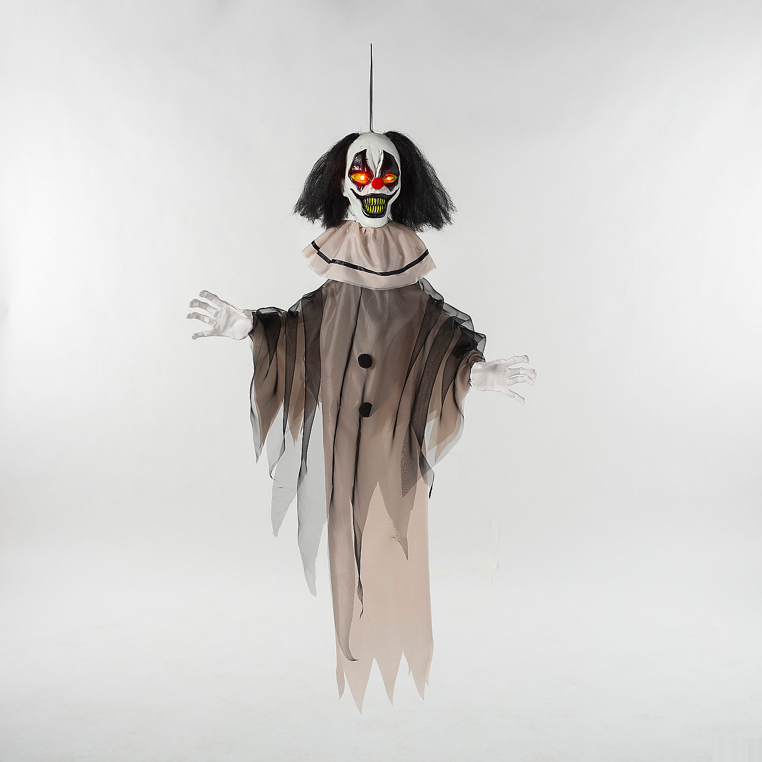 Hanging Animated Black & White Clown Halloween Decoration 35 1/2"