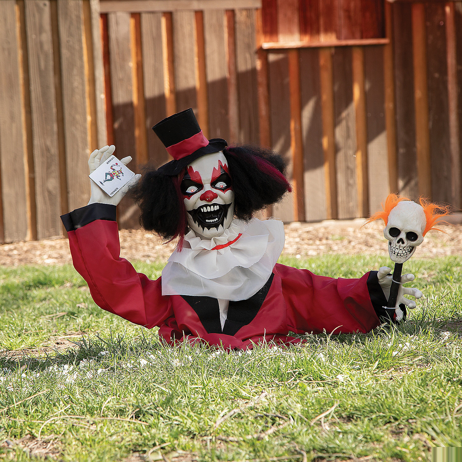 Groundbreaker Animated Black, Red & White Clown Halloween Decoration, 19 1/2"
