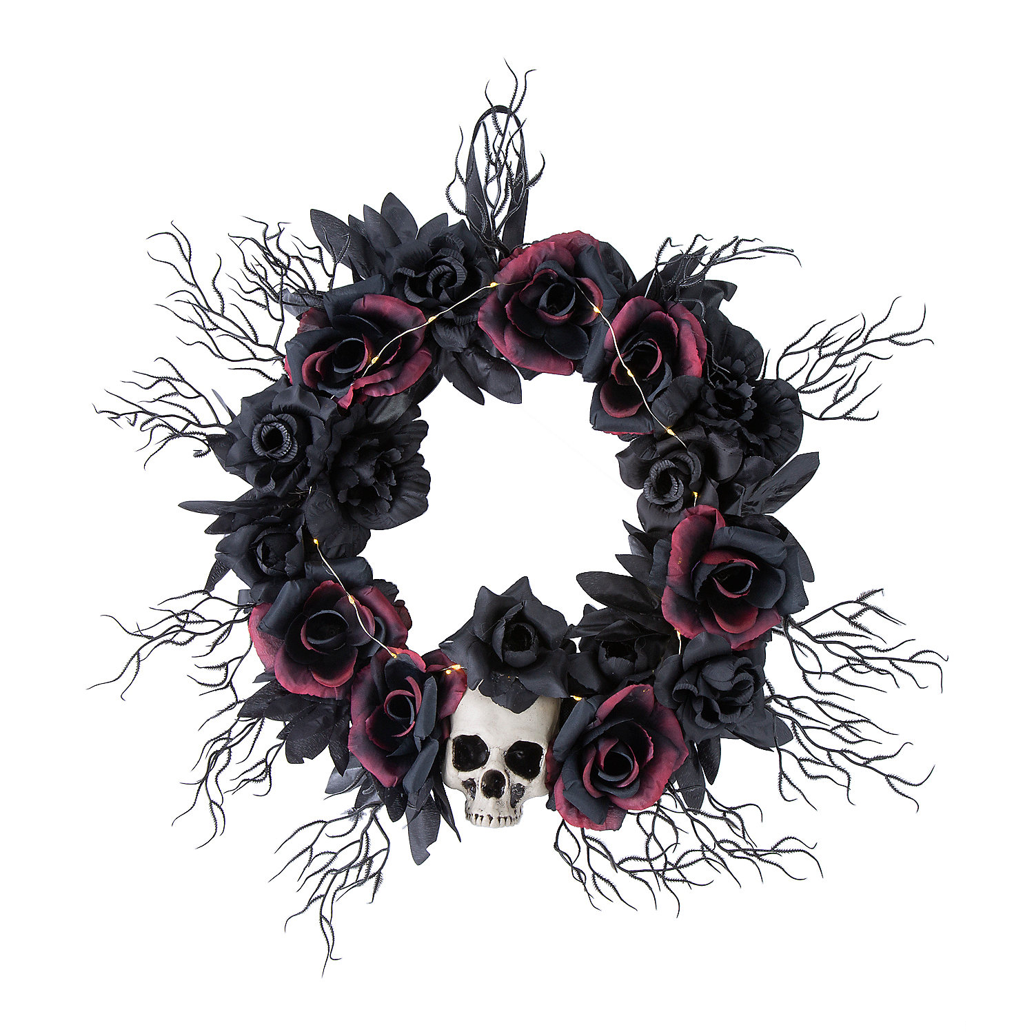 Light-Up Dead Roses & Skull Halloween Wreath Decoration, 23 1/2"