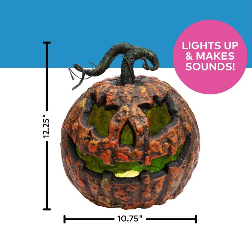 Light-Up Talking Rotten Jack-O-Lantern Foam Halloween Decoration 10 3/4" x 12 1/4"