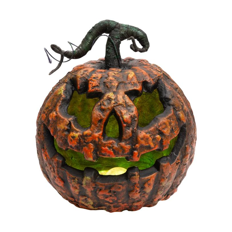 Light-Up Talking Rotten Jack-O-Lantern Foam Halloween Decoration 10 3/4" x 12 1/4"