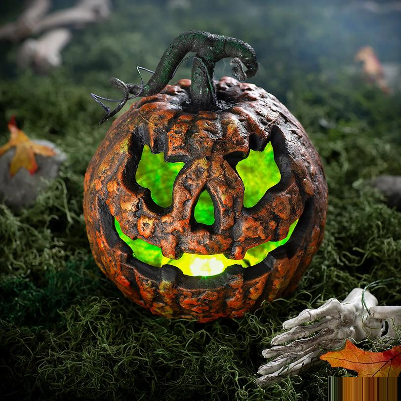Light-Up Talking Rotten Jack-O-Lantern Foam Halloween Decoration 10 3/4" x 12 1/4"