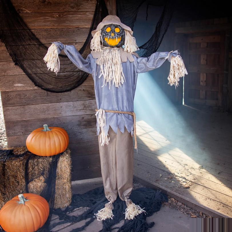 Animated Standing Evil Pumpkin Scarecrow Halloween Decoration 55 x 66 3/4