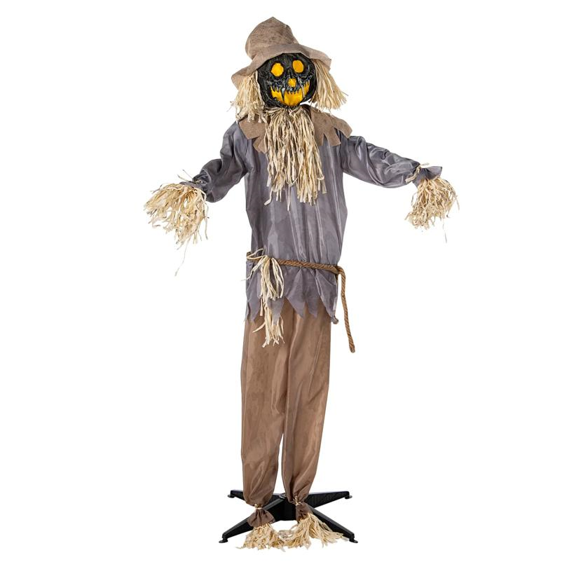 Animated Standing Evil Pumpkin Scarecrow Halloween Decoration 55 x 66 3/4