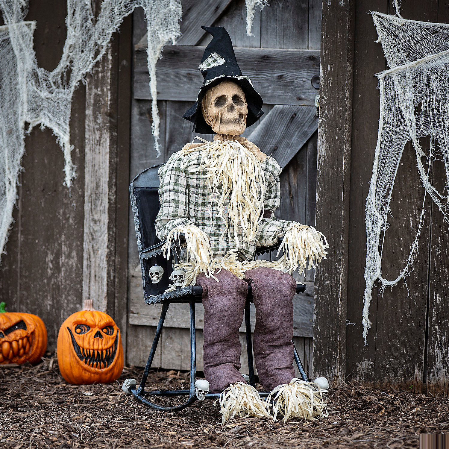 Animated Scarecrow on Rocking Chair Halloween Decoration 29 1/4" x 47 1/4"