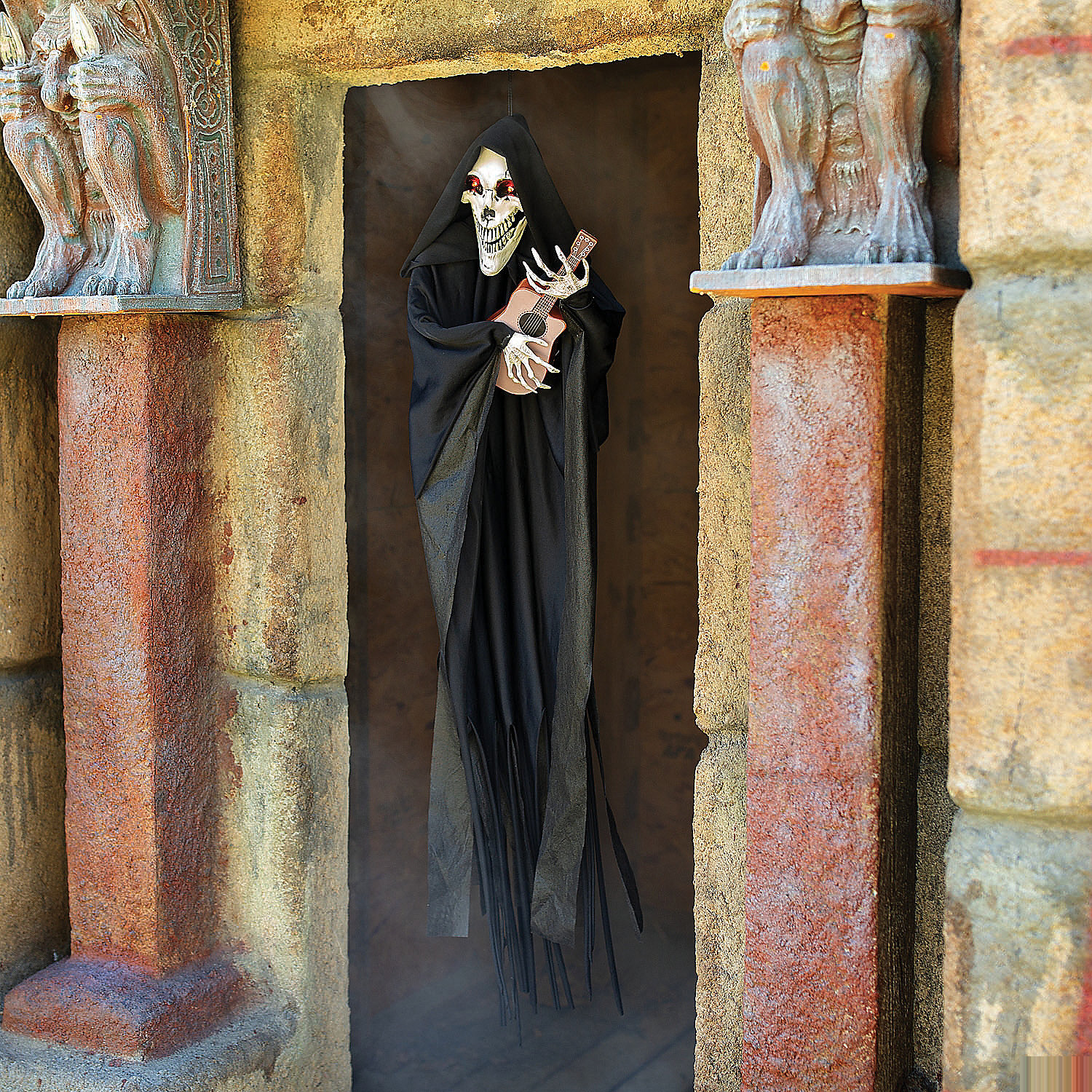 Hanging Animated Singing Reaper with Guitar Halloween Decoration, 13 3/4" x 47 1/4"