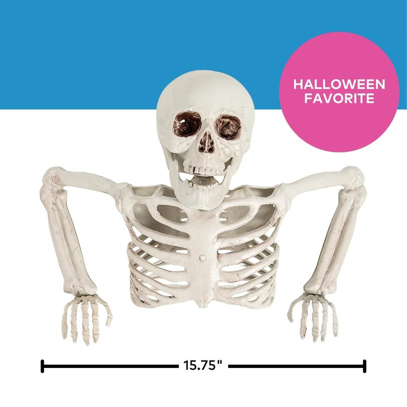 Tabletop White Plastic Half Skeleton Halloween Decoration, 15 3/4" x 10 3/4"