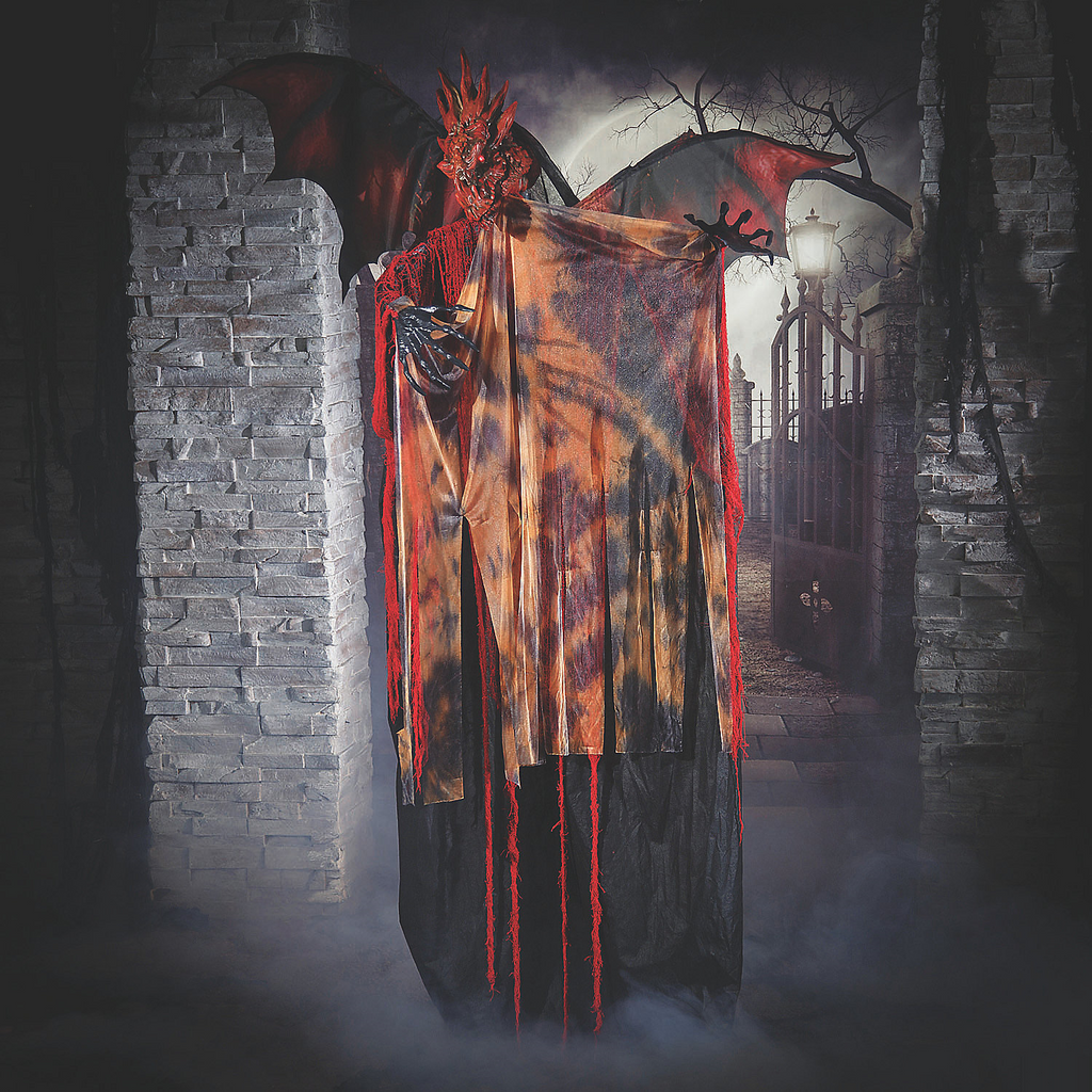 6 Ft. Standing Animated Black & Red Dragon Man Halloween Decoration