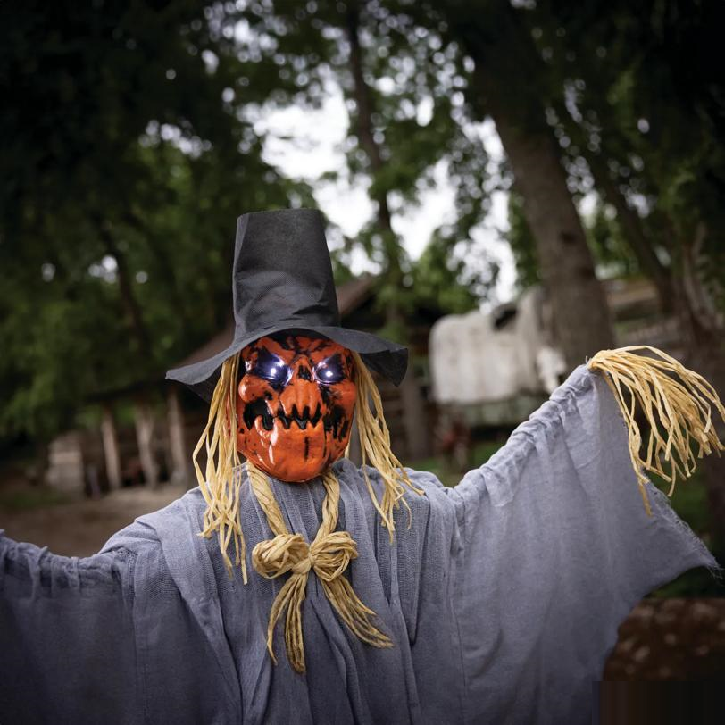 68 3/4" Animated Head Turning Pumpkin Scarecrow Halloween Decoration