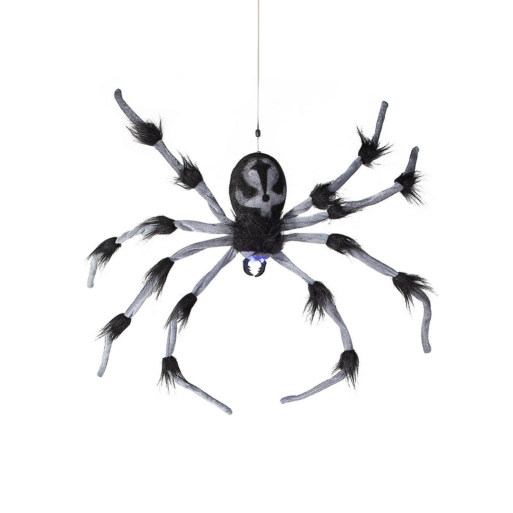 Gray and Black Hairy Floating Spider Hanging Halloween Decoration 31 1/2"