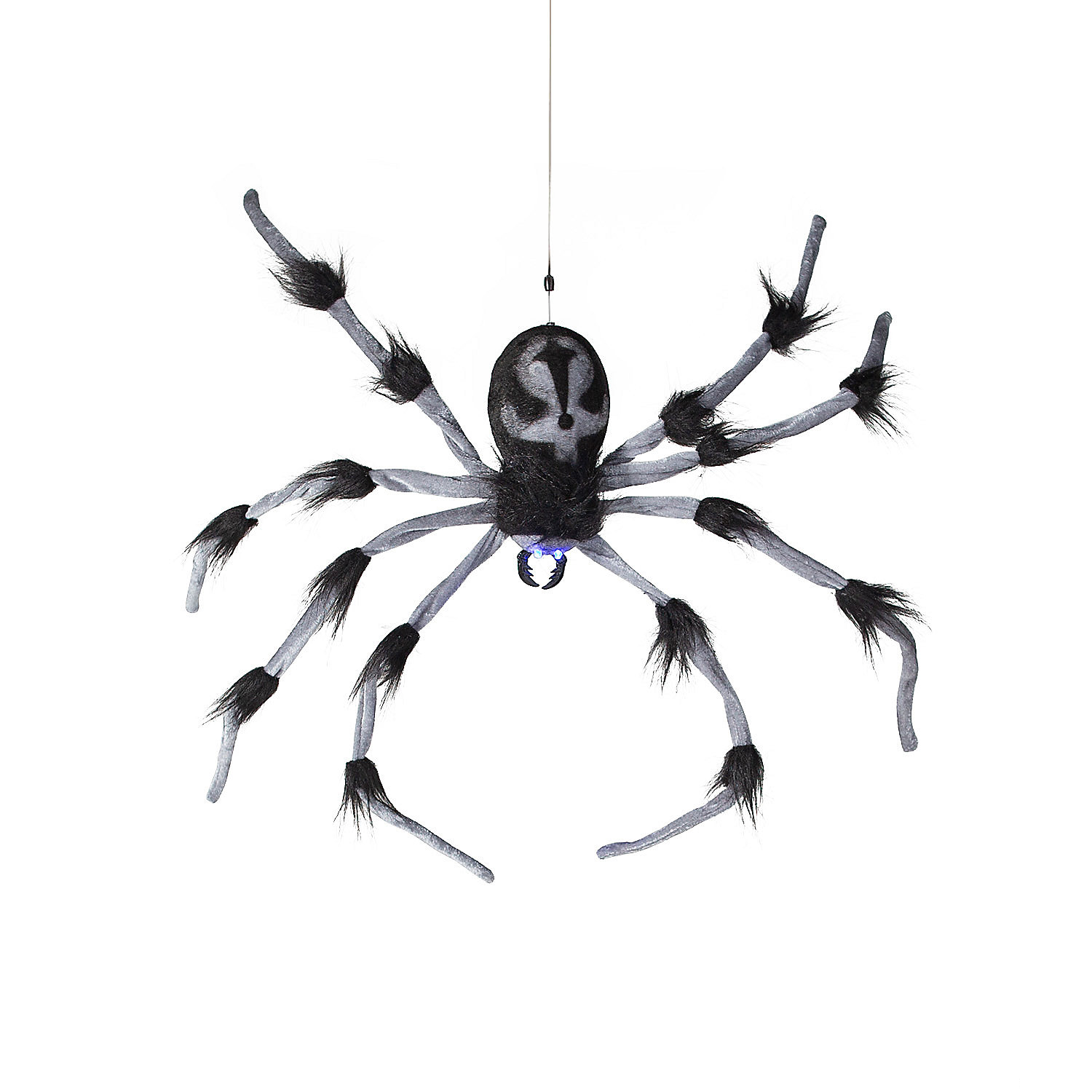 Gray and Black Hairy Floating Spider Hanging Halloween Decoration 31 1/2"