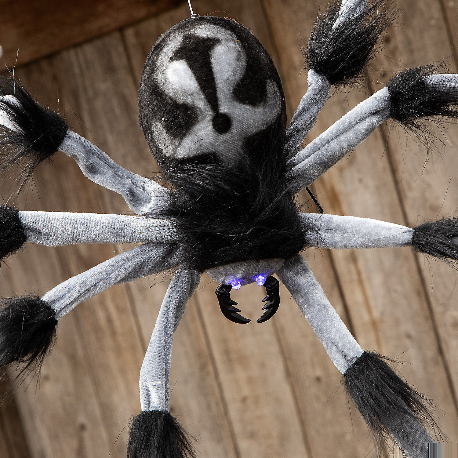 Gray and Black Hairy Floating Spider Hanging Halloween Decoration 31 1/2"