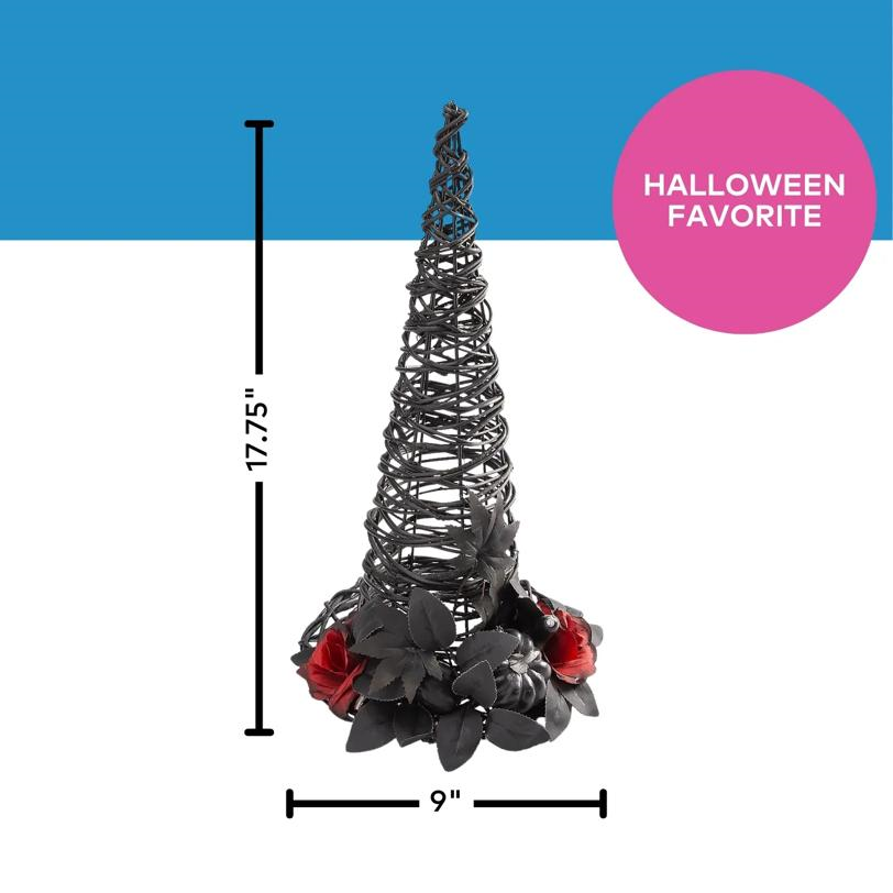Black Rattan Wicker Witch's Hat Halloween Decoration 9" x 17 3/4"