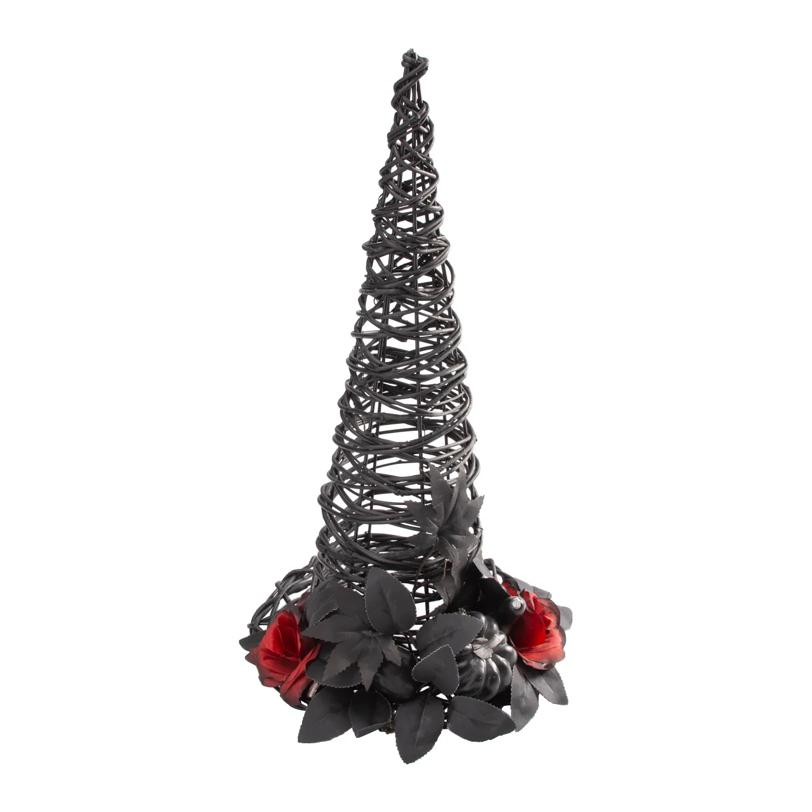 Black Rattan Wicker Witch's Hat Halloween Decoration 9" x 17 3/4"