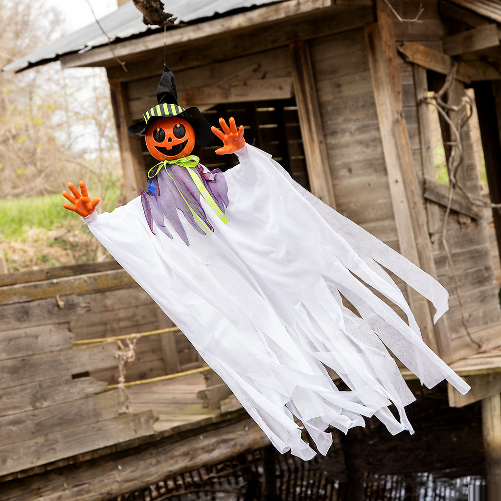 Animated Smiling Pumpkin Scarecrow Hanging Halloween Decoration 47 1/4"