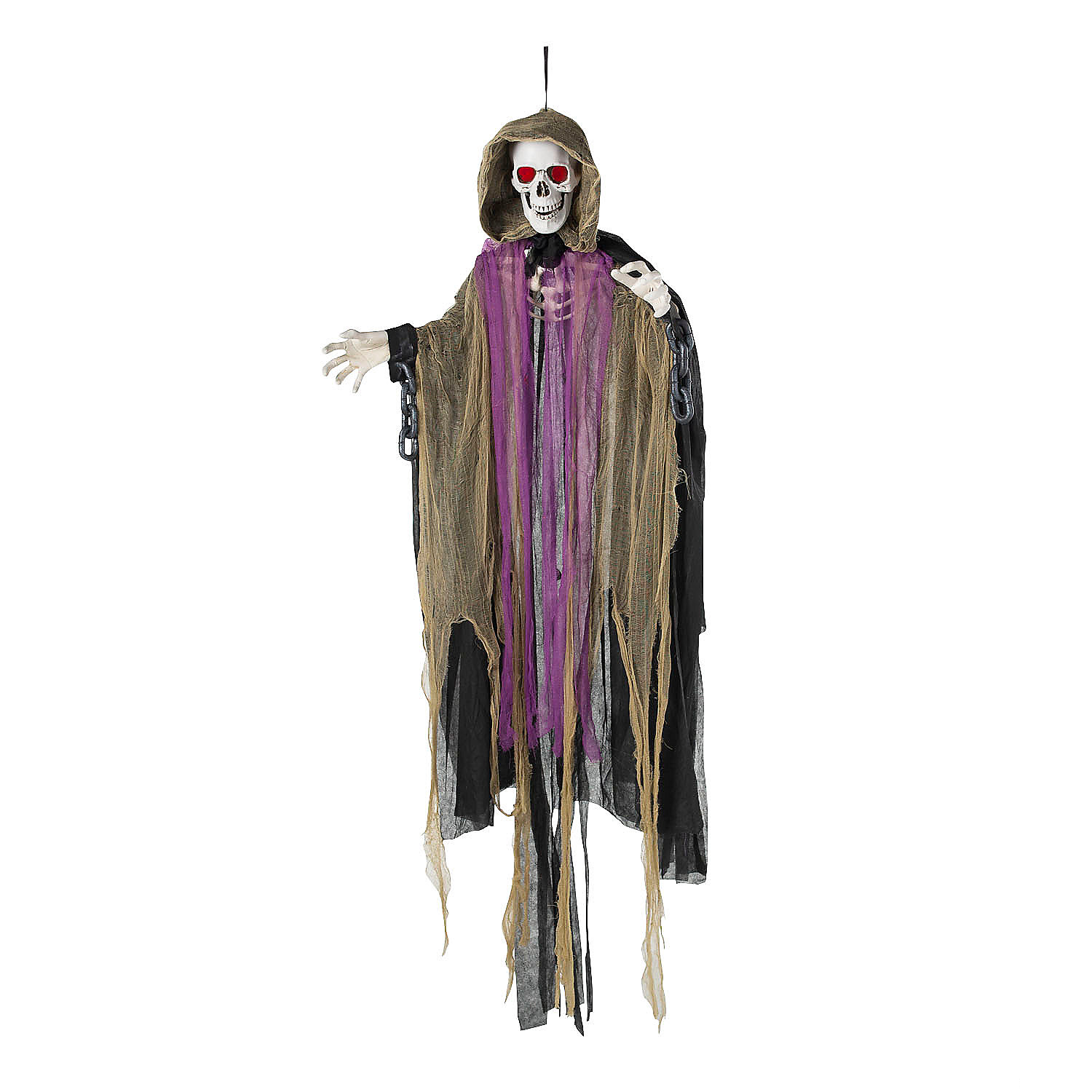 Light-Up Skeletal Reaper in Gray Robes Halloween Hanging Decoration 6 Ft.