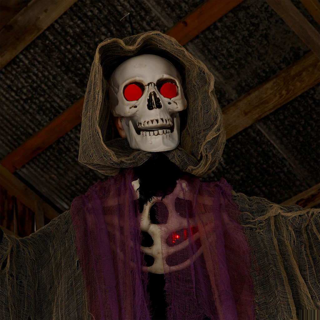 Light-Up Skeletal Reaper in Gray Robes Halloween Hanging Decoration 6 Ft.