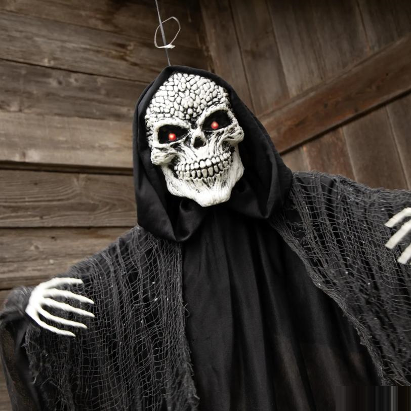 Animated & Light-Up Skeletal Reaper Hanging Halloween Decoration 47 1/4"