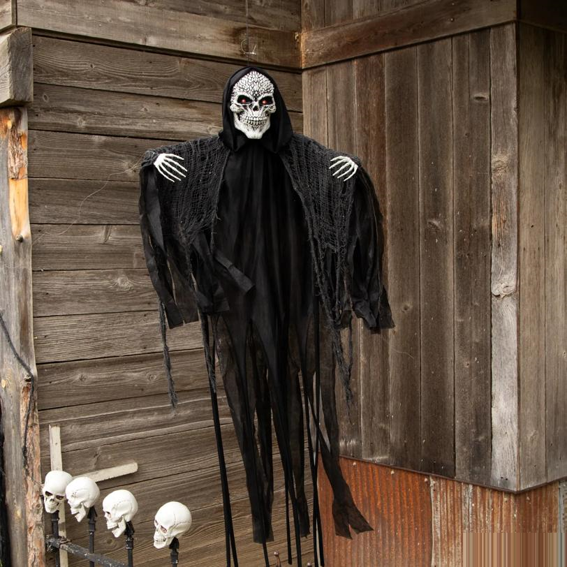 Animated & Light-Up Skeletal Reaper Hanging Halloween Decoration 47 1/4"