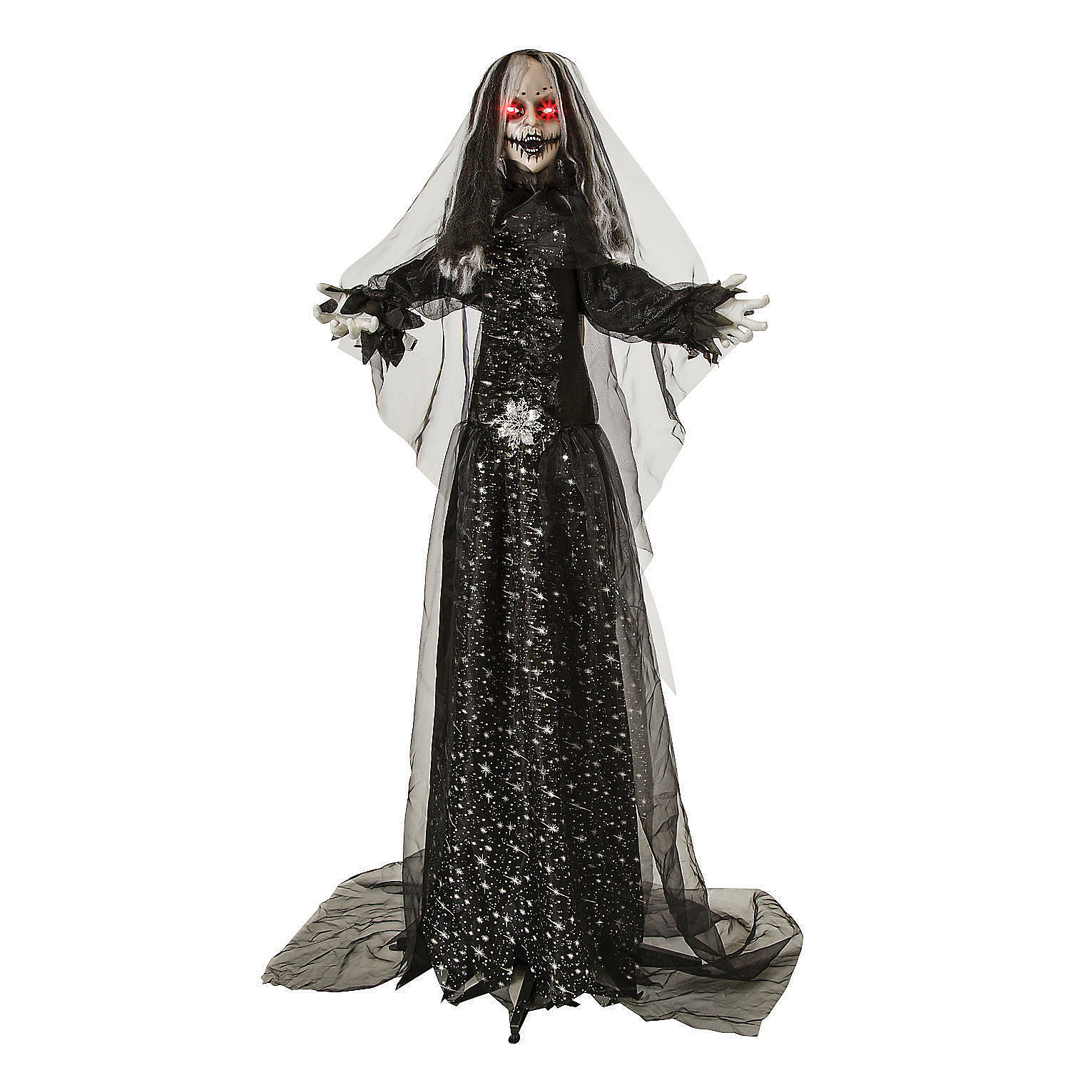 5 Ft. 6" Standing Animated Bride with Black Dress Halloween Decoration