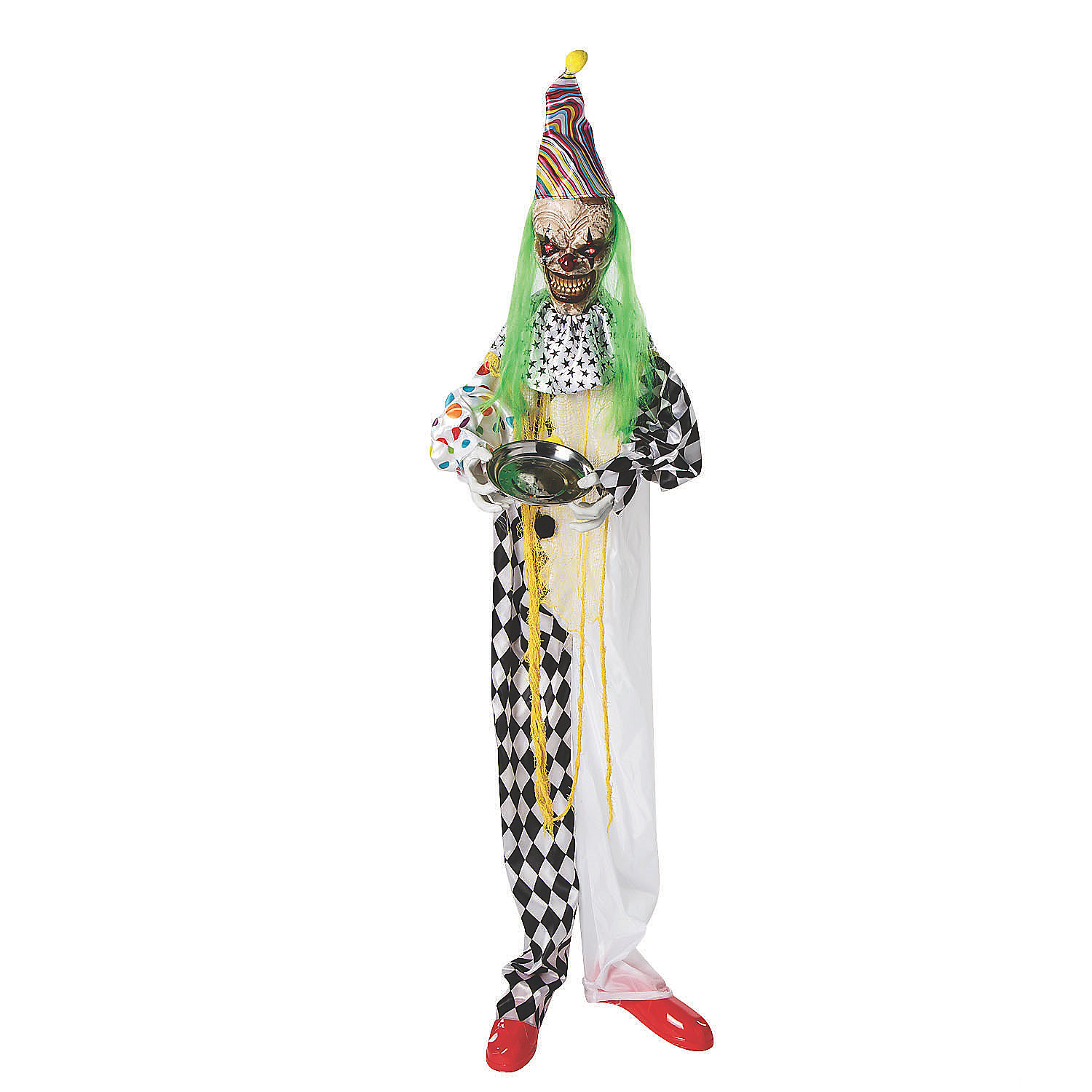 5 Ft. 6" Hanging Animated Multicolored Clown with Green Hair Halloween Decoration