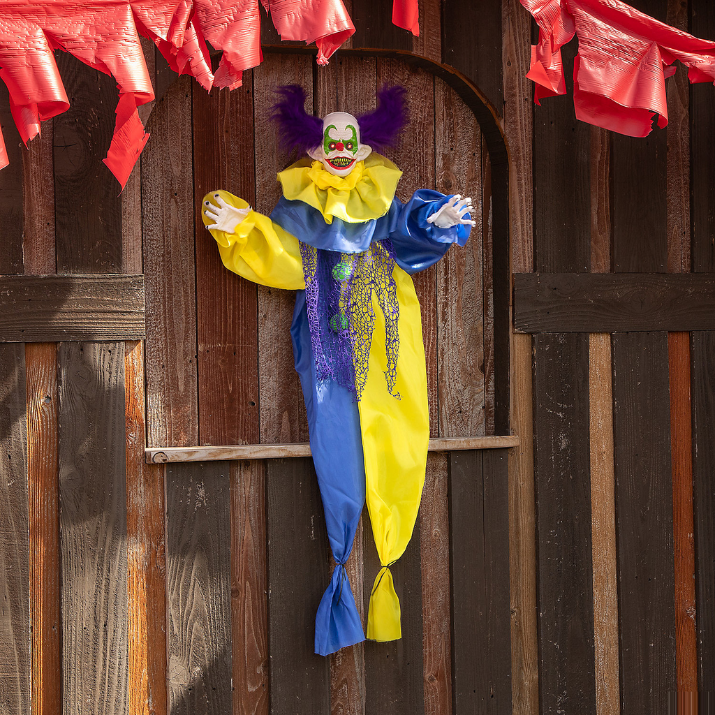 Animated & Light-Up Shaking Clown Hanging Halloween Decoration 47 1/4"