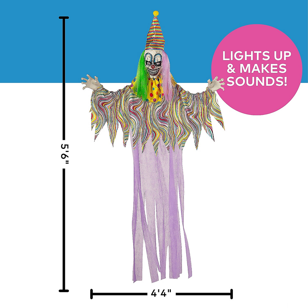 Light-Up Hanging Clown with Sounds Halloween Decoration 66 3/4"