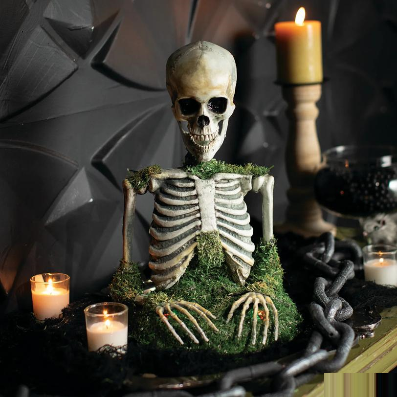 Animated Mossy Skeleton Tabletop Halloween Decoration 9 3/4" x 14 3/4"
