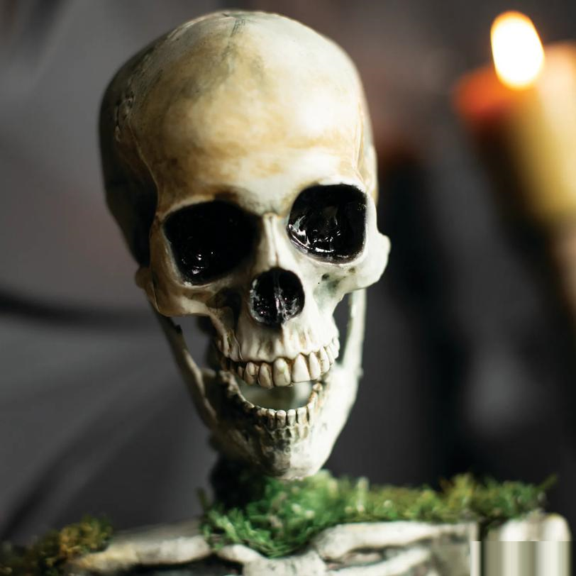 Animated Mossy Skeleton Tabletop Halloween Decoration 9 3/4" x 14 3/4"