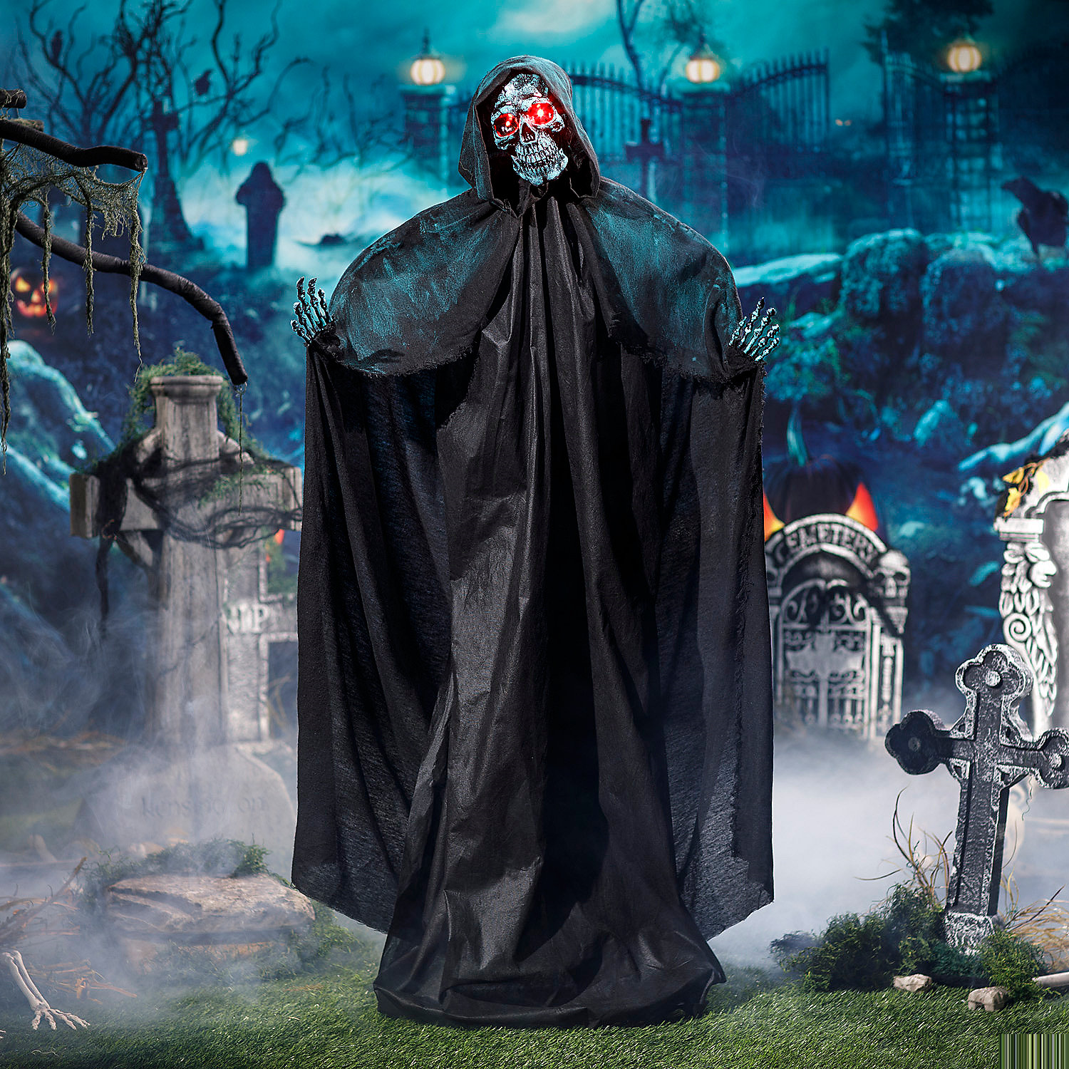 Animated Standing Skeleton of Death Plastic Statue 5 1/2 Ft.
