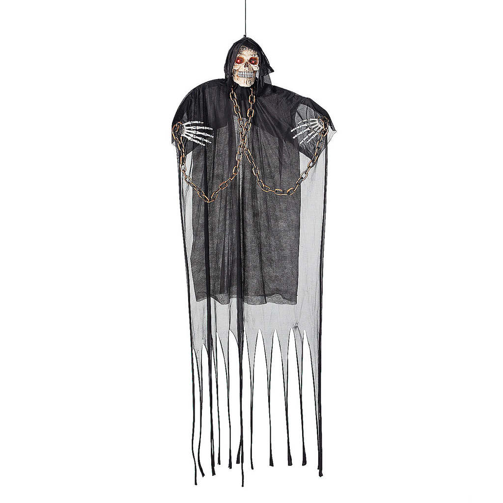 Animated Hanging Chained Grim Reaper Plastic Halloween Decoration 6 Ft.