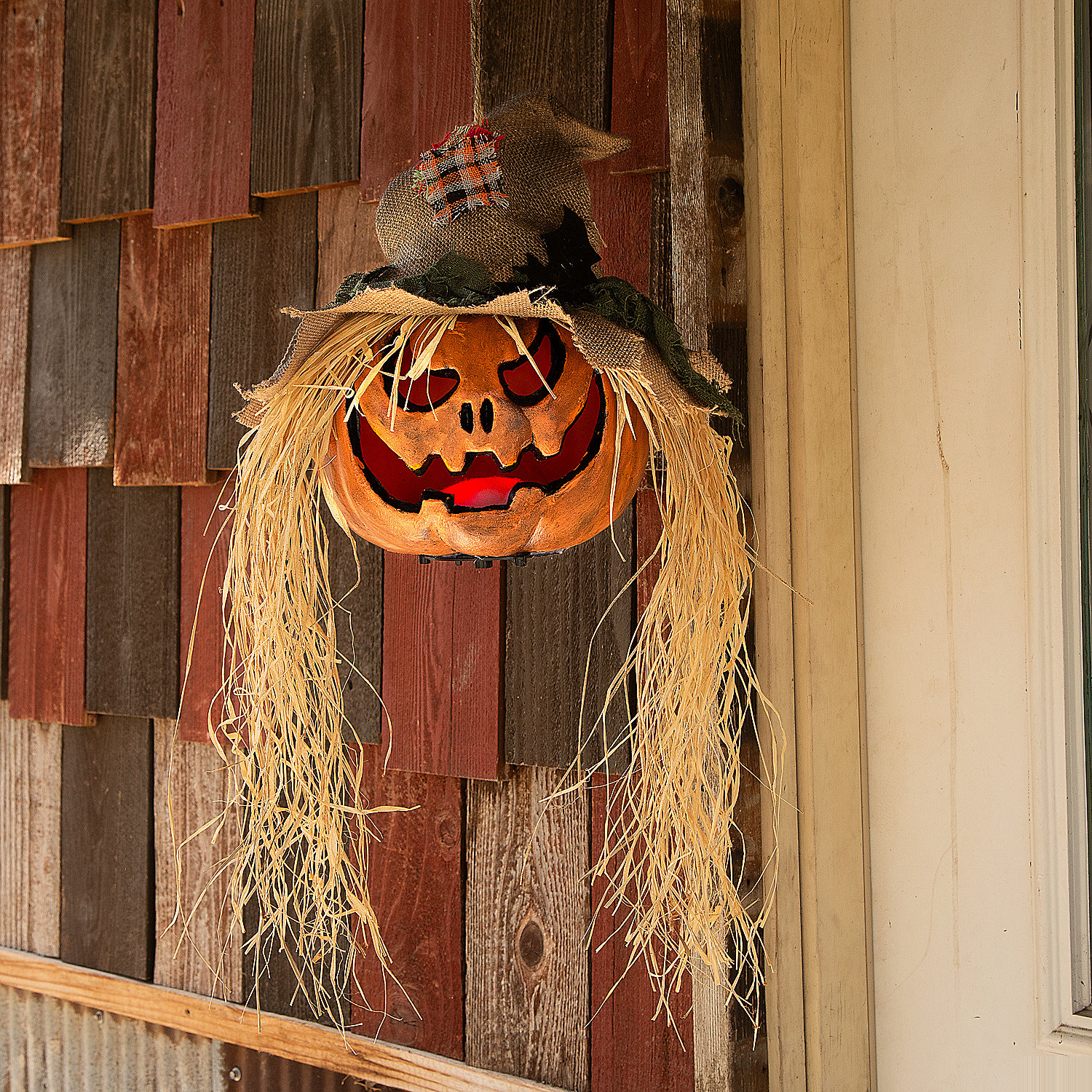 Hanging Pumpkin Head Plastic Halloween Decoration 11 3/4" x 27 1/2"