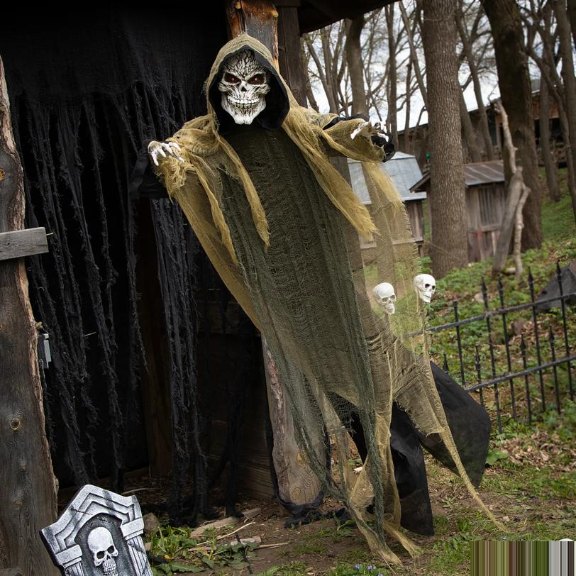 Animated Hanging Grim Reaper Plastic Halloween Decoration 35 1/4 x 6 Ft.