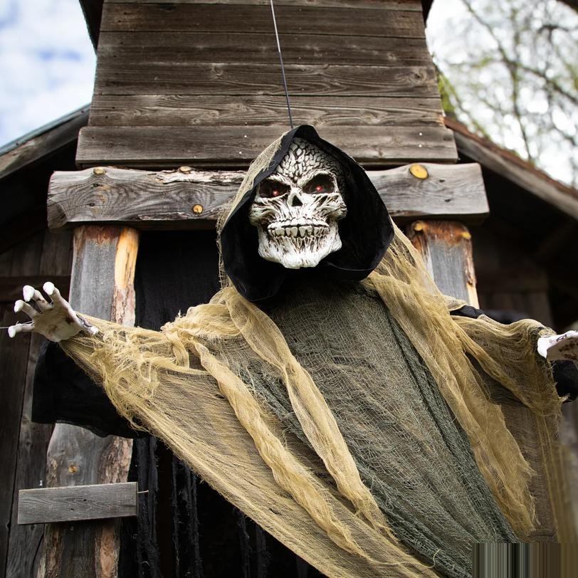 Animated Hanging Grim Reaper Plastic Halloween Decoration 35 1/4 x 6 Ft.