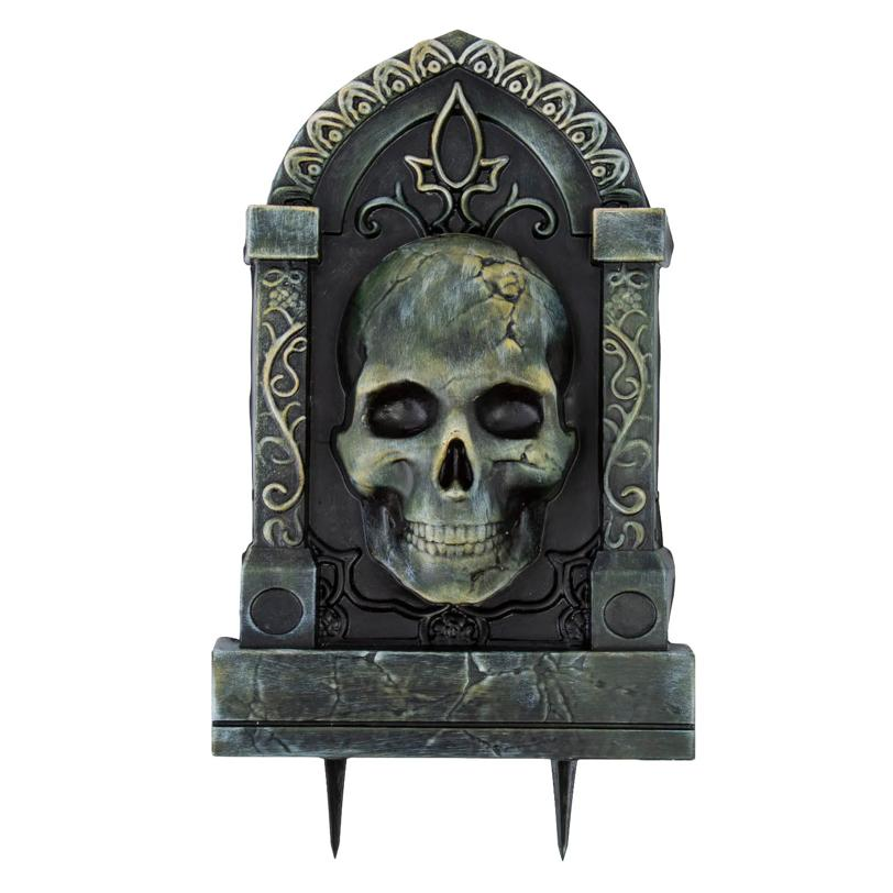 21" Tombstone with 3D Skull Halloween Decoration