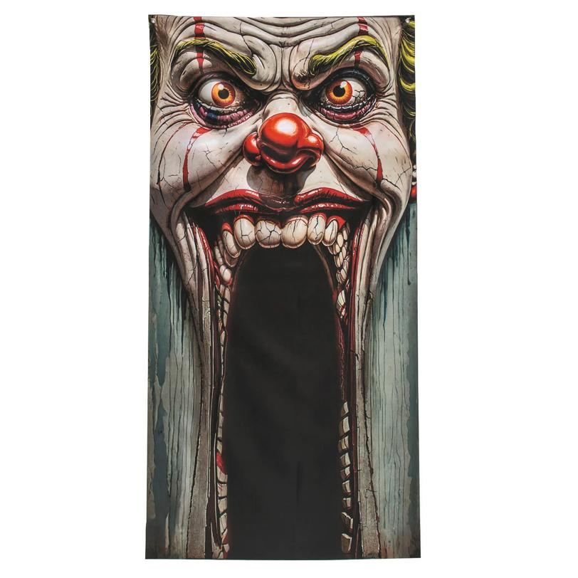6 Ft. 8 3/4" Carnival Clown Face Entryway Door Curtain Halloween Decoration