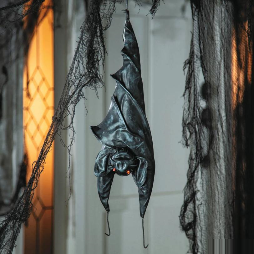 2 Ft. Animated Hanging Light-Up Upside-Down Bat Halloween Decoration