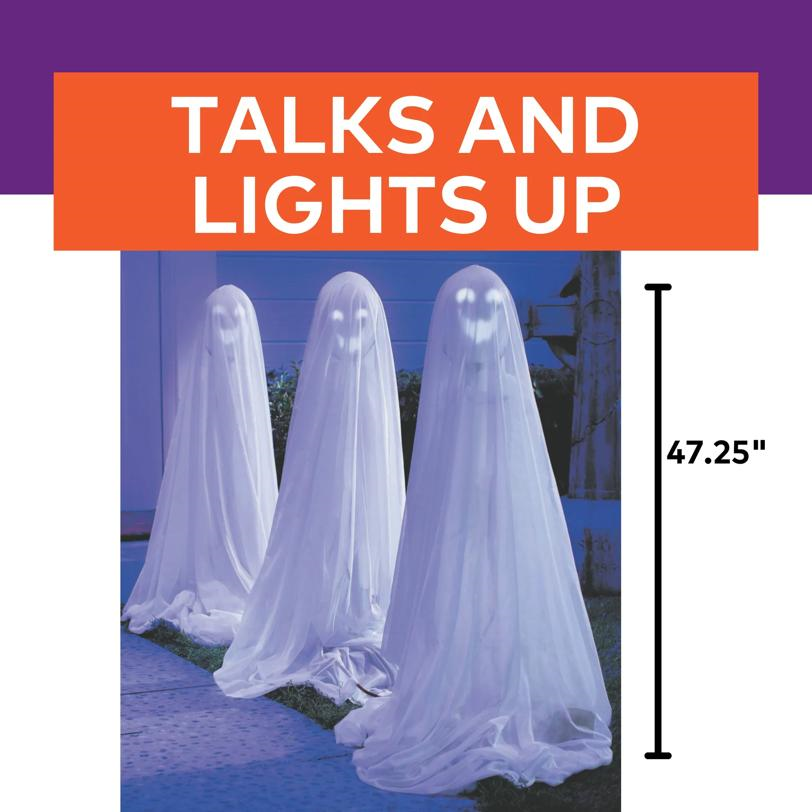47 1/4" Talking Light-Up White Ghosts - Set of 3